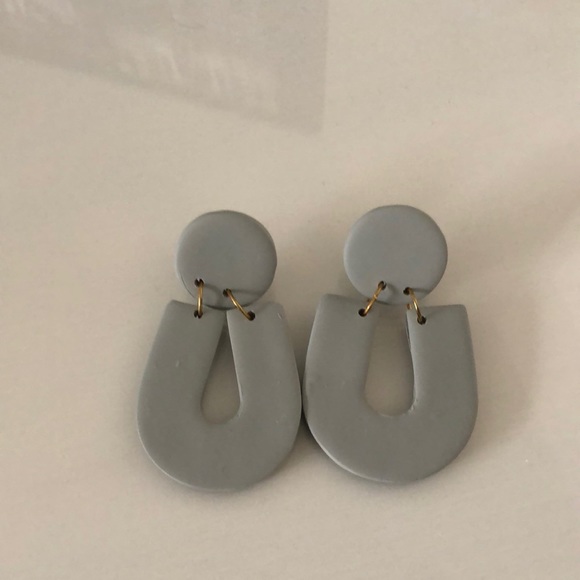 Hand made clay earrings! Light teal/gray green - Picture 1 of 3